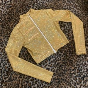 Brand New Coquetry Clothing Gold Holographic Long Sleeve Crop Top